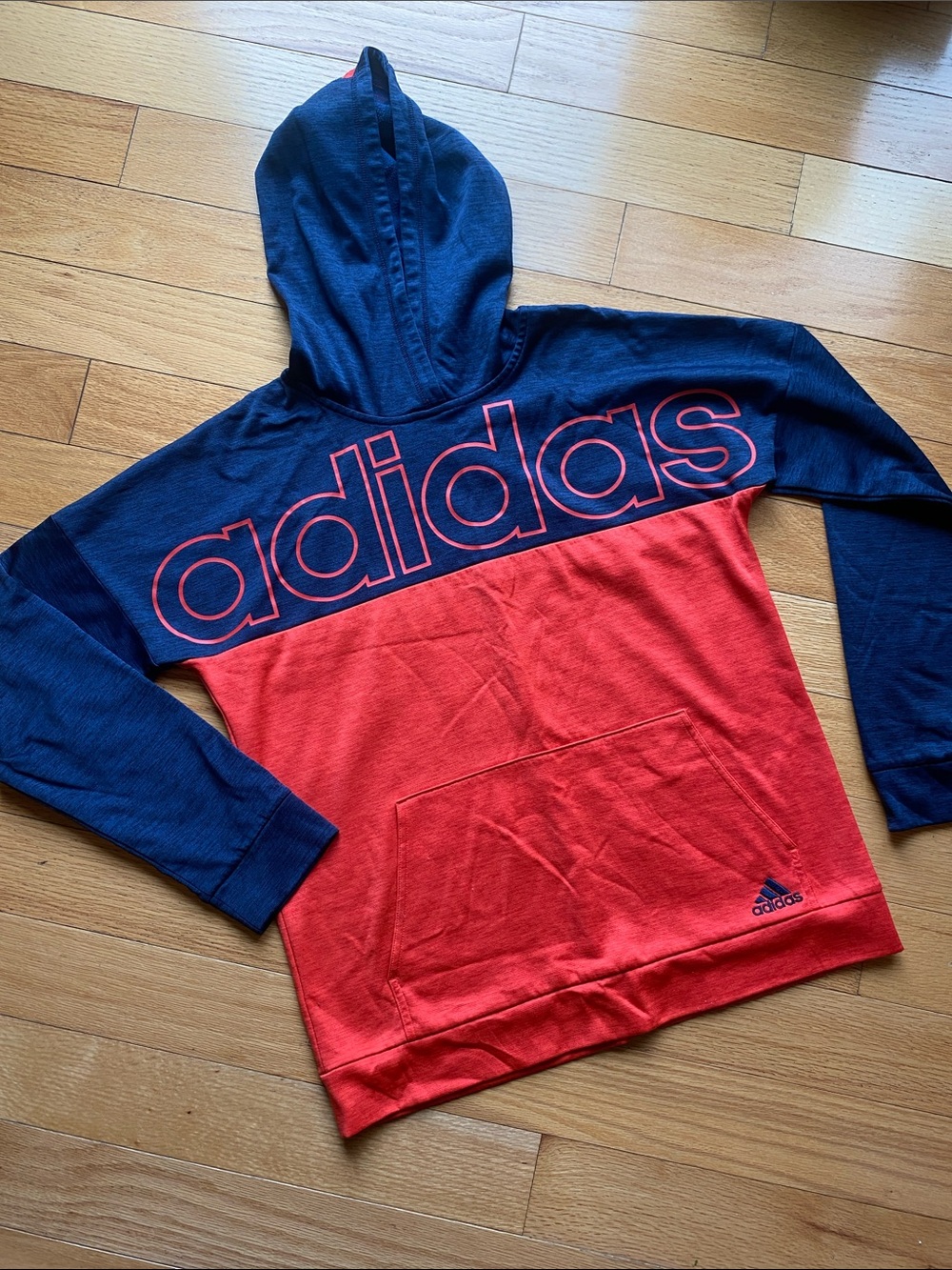 adidas Navy and Red Colorblock Kids Hoodie with Logo XL 18-20